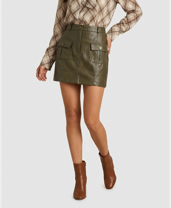 
Faux Leather Skirt in GREEN view 1