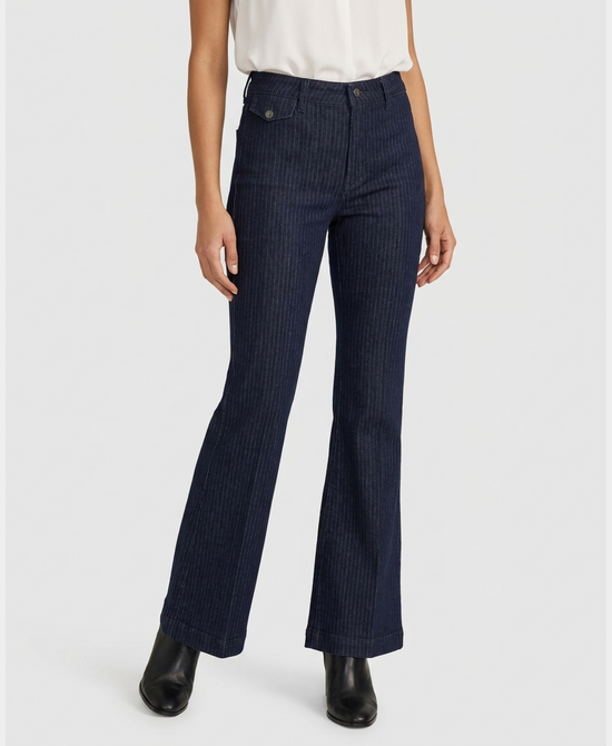 
Tonal Stripe Flare Jeans in BLUE view 1