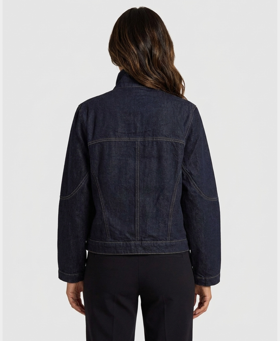
Funnel Neck Denim Jacket in DARK WASH view 2