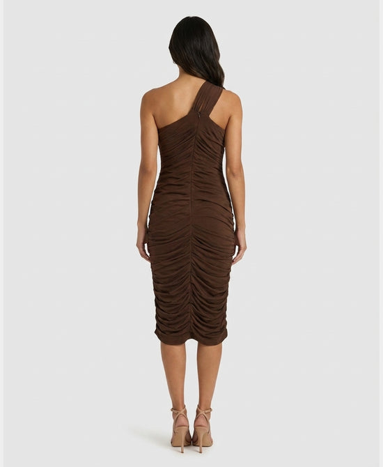 
Ruched Dress w/ Pearl Detail in BROWN view 2