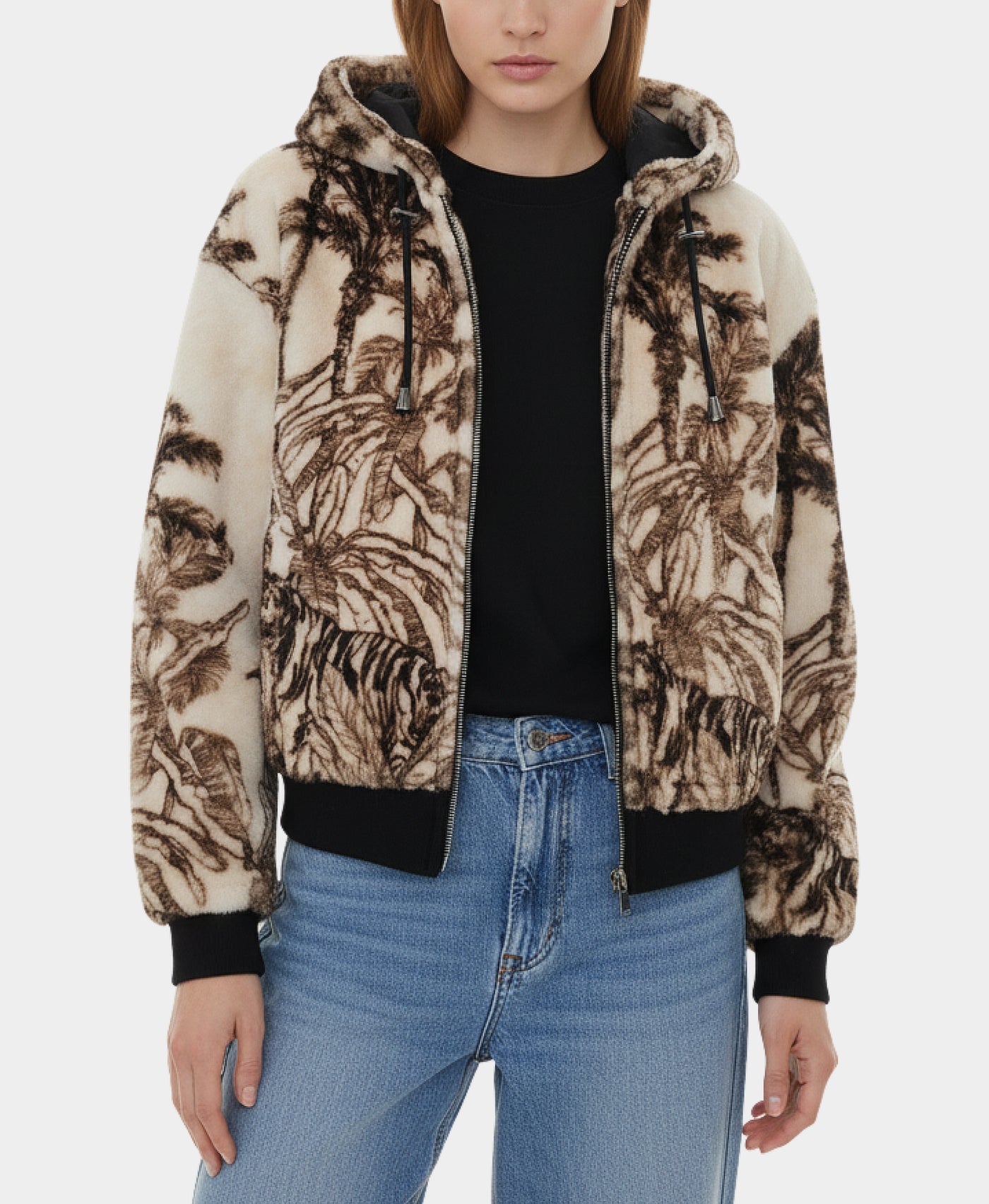 Printed Shearling Jacket w/ Hood view 1