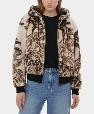 Printed Shearling Jacket w/ Hood image 1