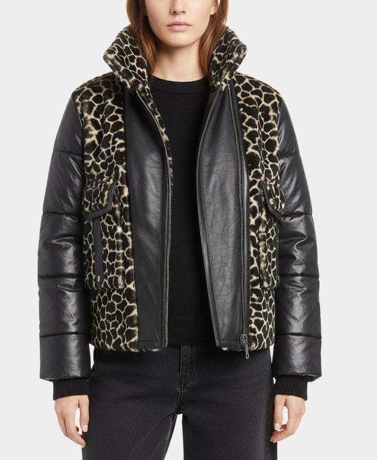 Shearling Giraffe Print w/ Puffer & Leather Trim view 