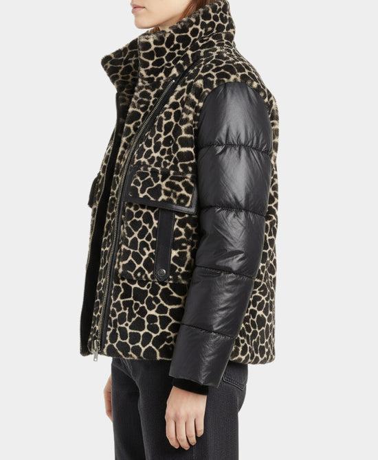 Shearling Giraffe Print w/ Puffer & Leather Trim view 