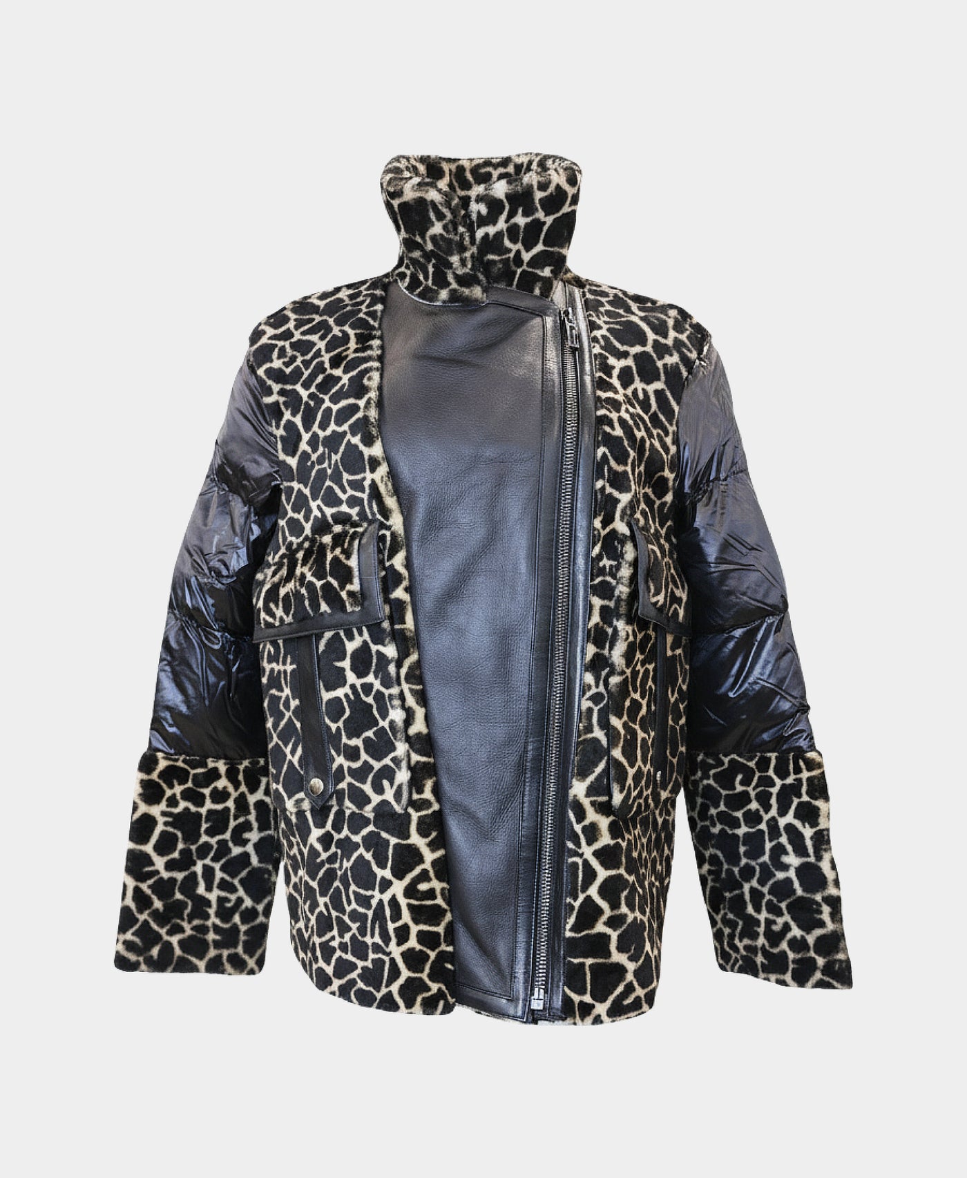 Shearling Giraffe Print w/ Puffer & Leather Trim view 4