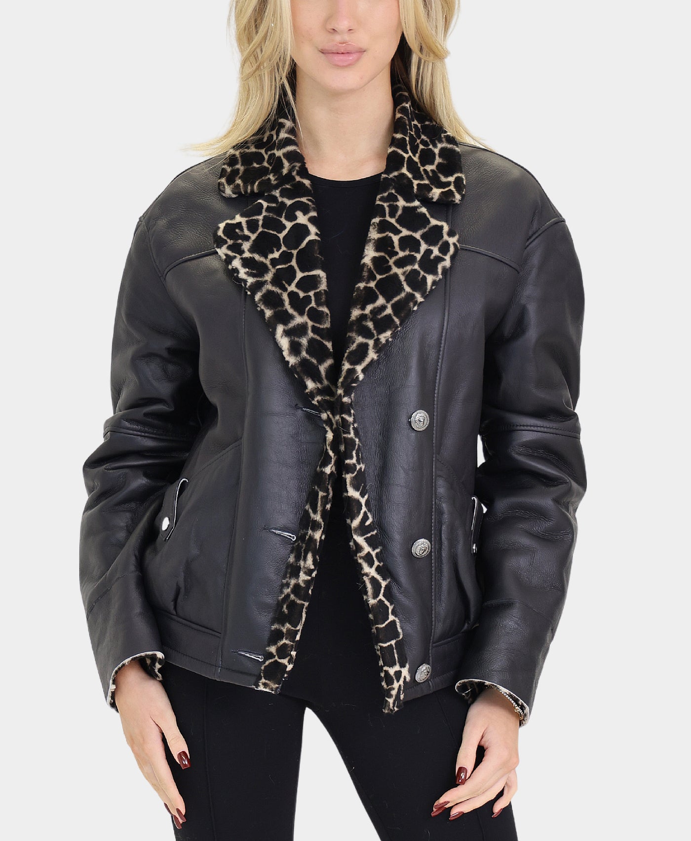 Printed Trim Shearling Jacket view 1