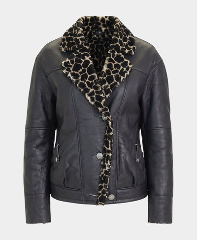 Printed Trim Shearling Jacket image 3