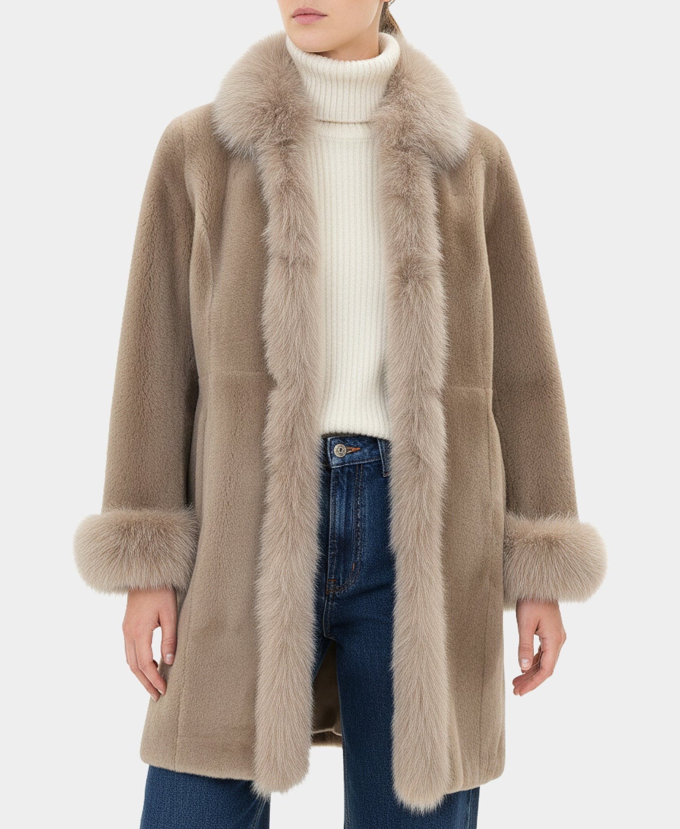 Shearling Jacket w/ Fox Fur Trim view 1