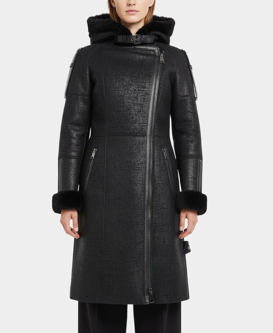 Long Shearling Coat w/ Hood view 