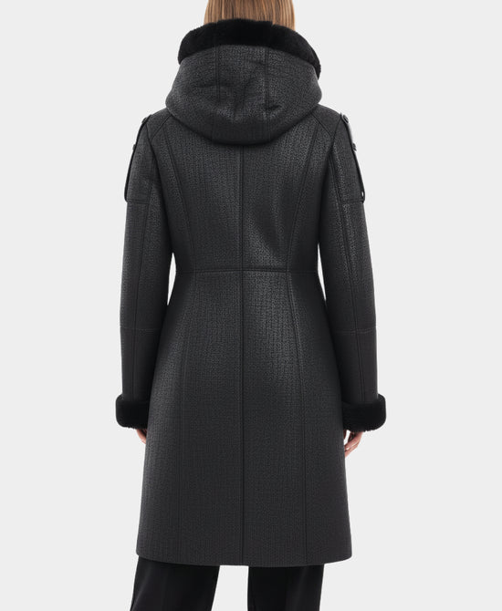 Long Shearling Coat w/ Hood view 