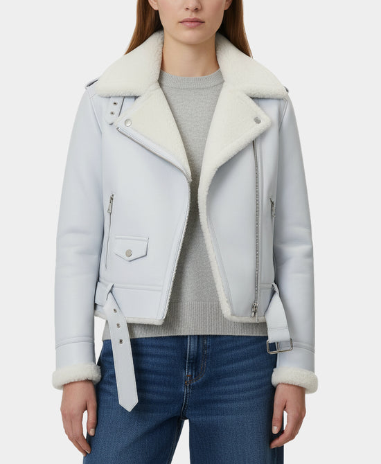 Shearling Moto Jacket w/ Fox Fur Trim view 