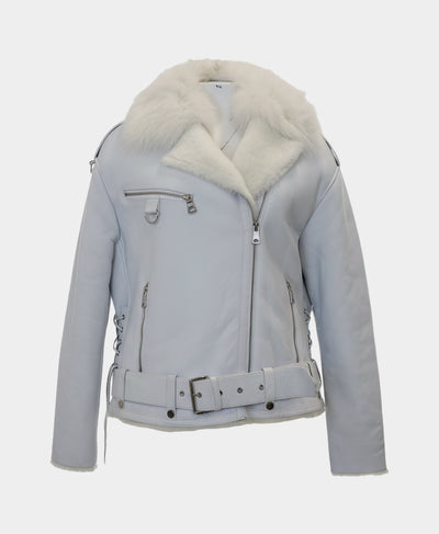 Shearling Moto Jacket w/ Fox Fur Trim image 2