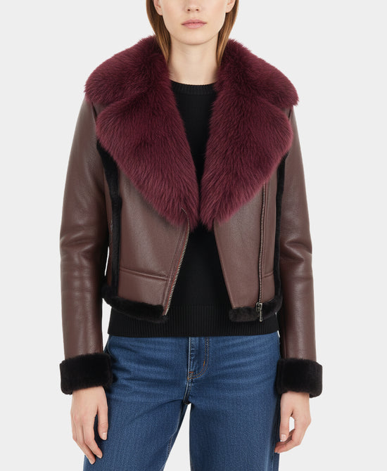 Cropped Shearling Jacket w/ Fox Fur Trim view 