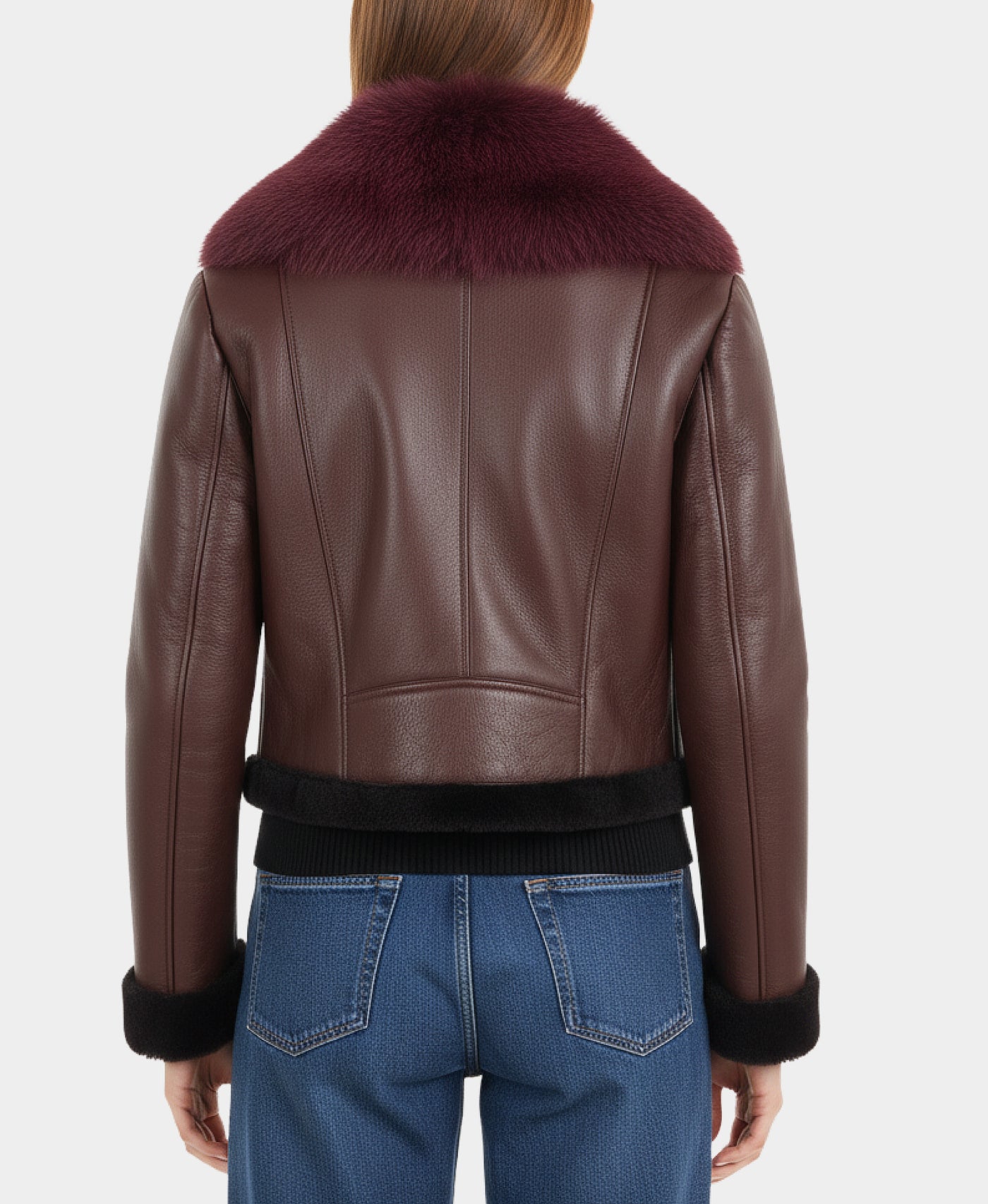 Cropped Shearling Jacket w/ Fox Fur Trim view 2