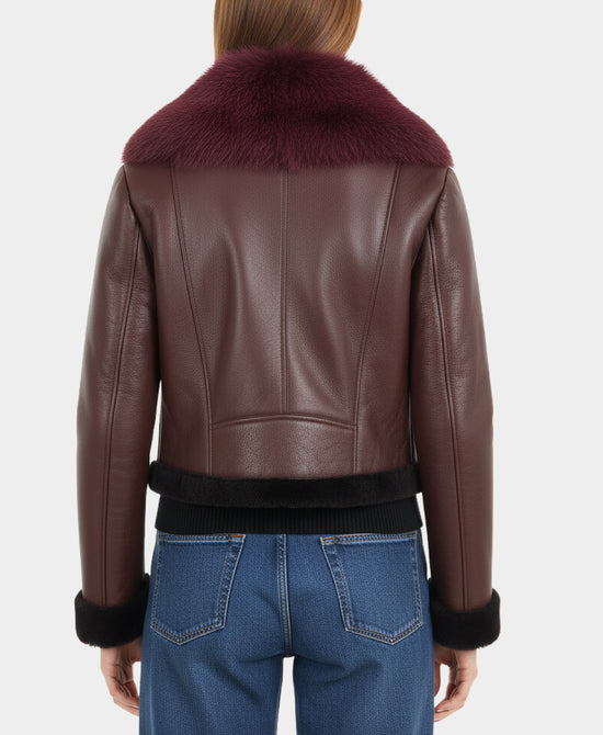 Cropped Shearling Jacket w/ Fox Fur Trim view 