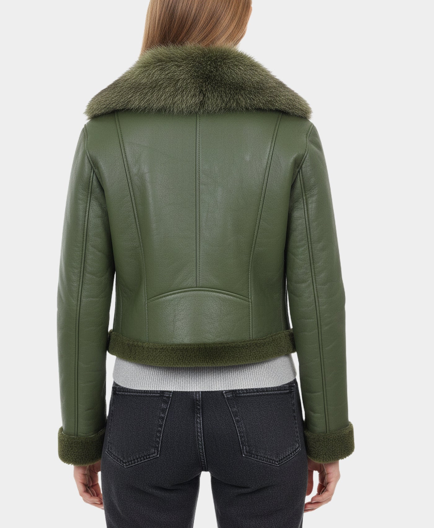 Cropped Shearling Jacket w/ Fox Fur Trim view 2