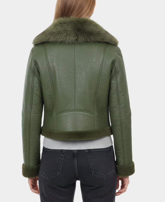 Cropped Shearling Jacket w/ Fox Fur Trim view 