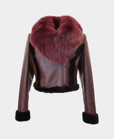 Cropped Shearling Jacket w/ Fox Fur Trim image 3