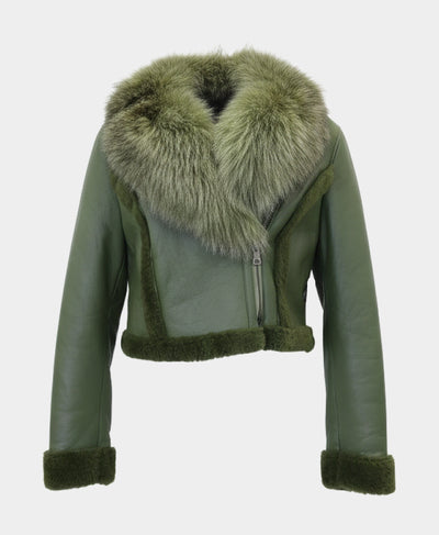 Cropped Shearling Jacket w/ Fox Fur Trim image 3
