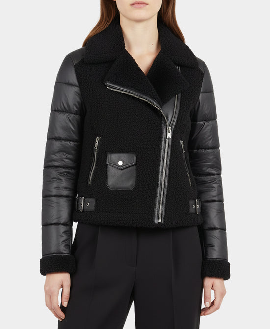 Shearling & Puffer Moto Jacket view 