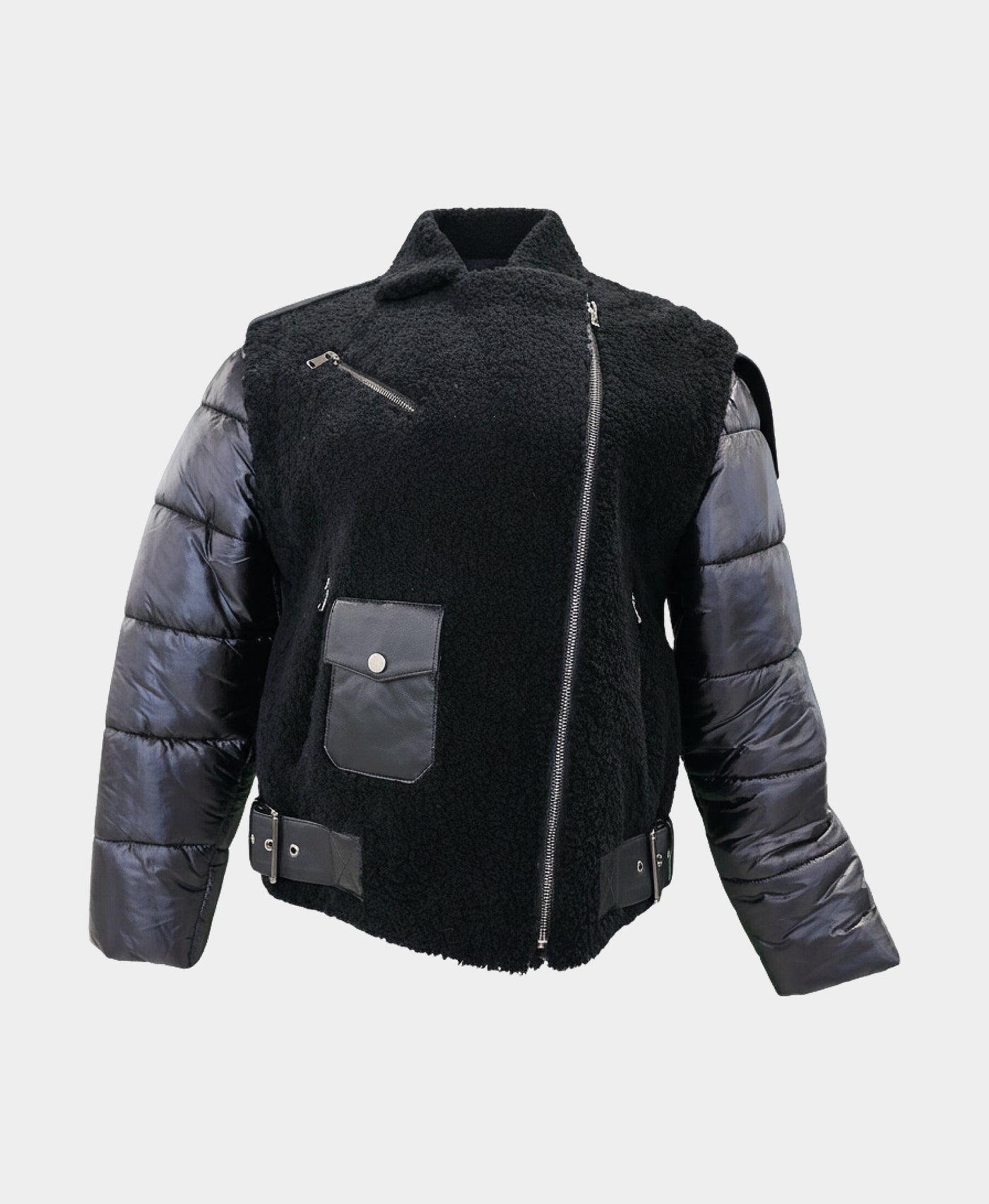 Shearling & Puffer Moto Jacket view 3