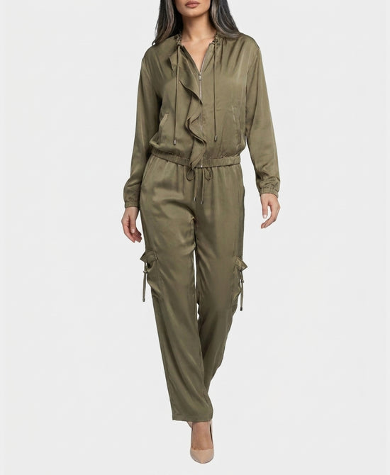 
Ruffle Jacket & Cargo Pant Set- 2 Pc Set in OLIVE view 2