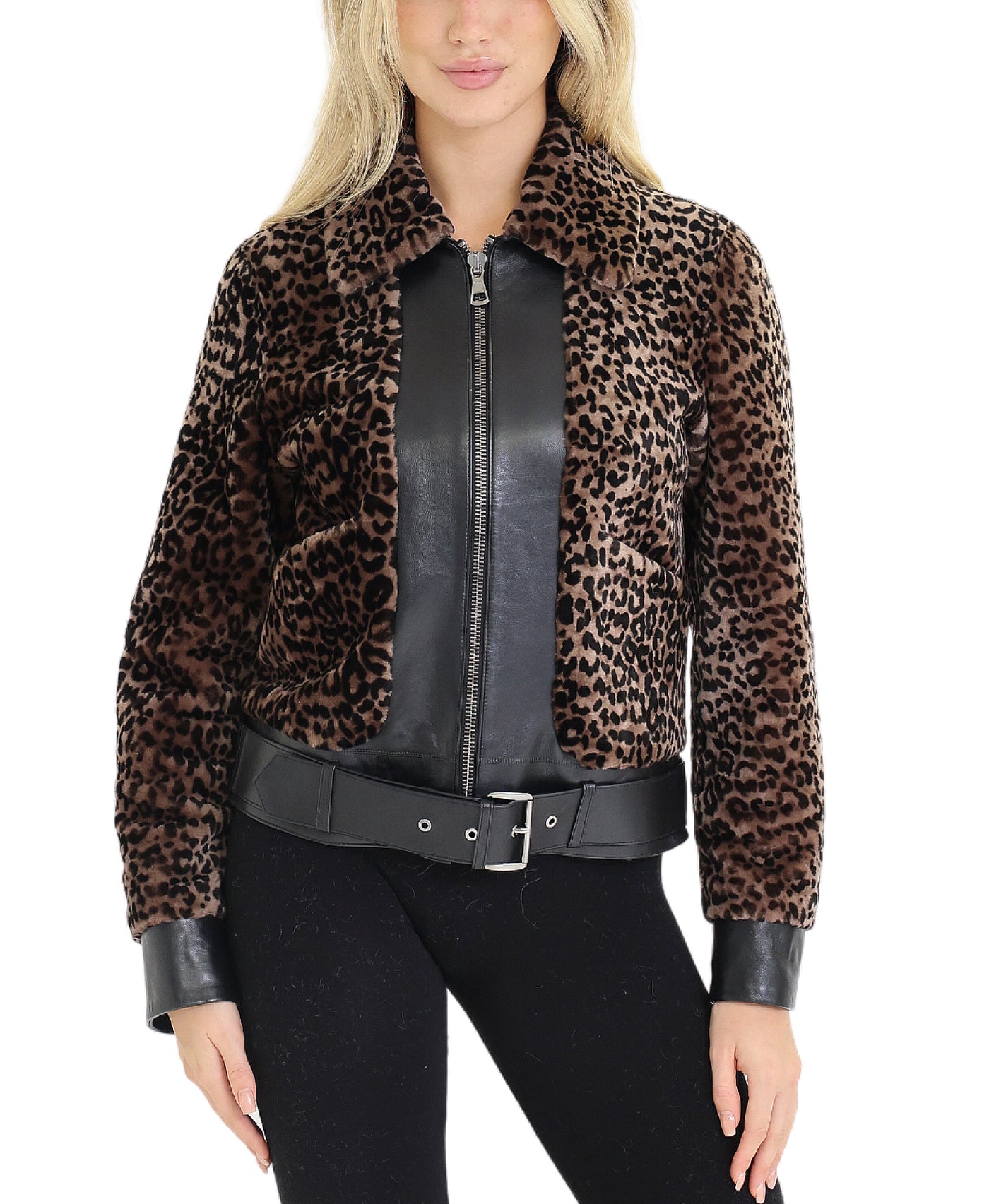 Leopard Shearling Moto Jacket view 1