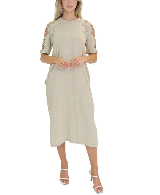 Cold Shoulder Midi Dress w/ Studs view 