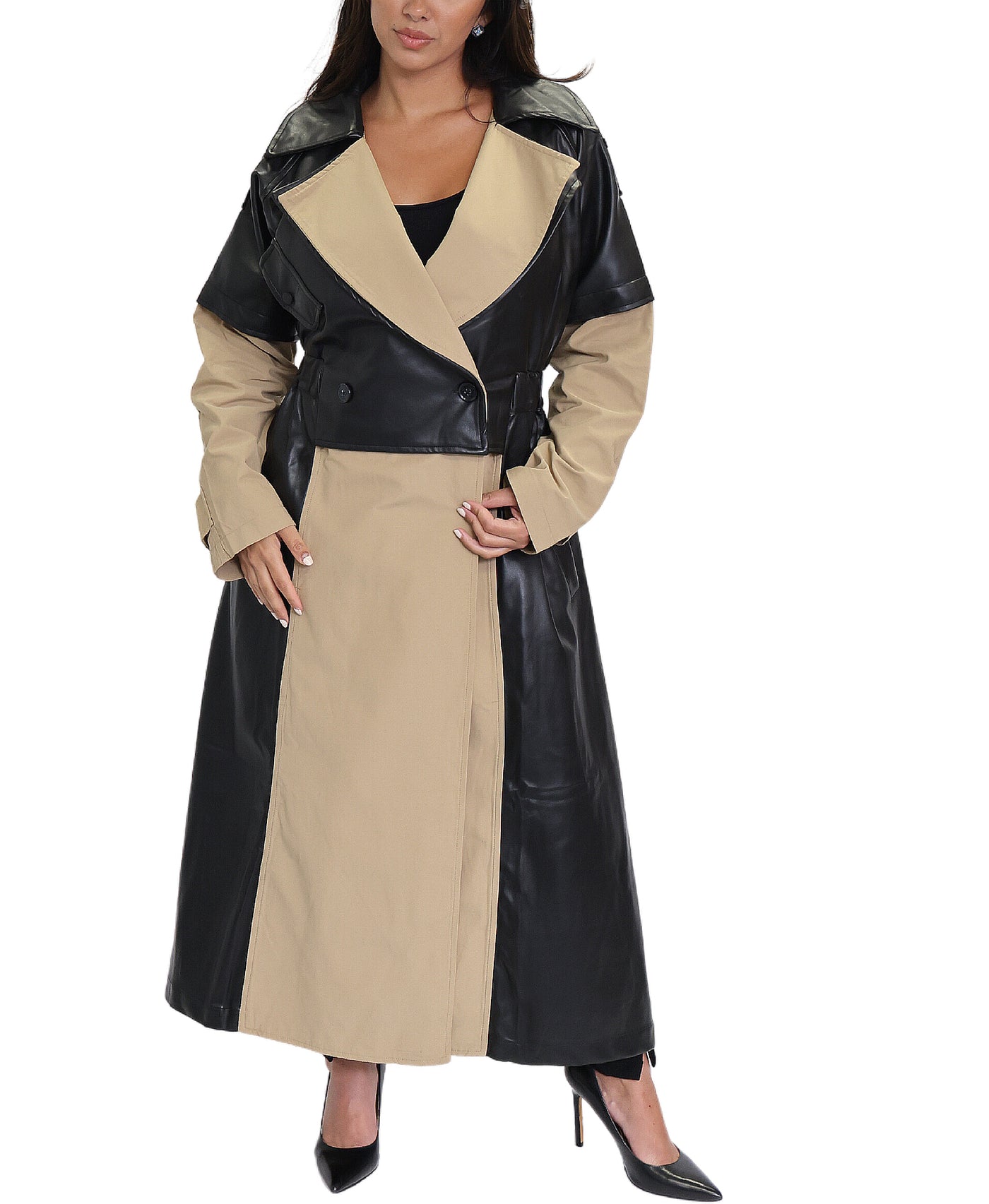 Oversized Trench Coat w/ Faux Leather Trim image 1