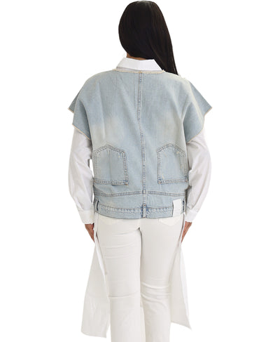 Denim Vest & Asymmetrical Shirt- 2 Pc Set image 2