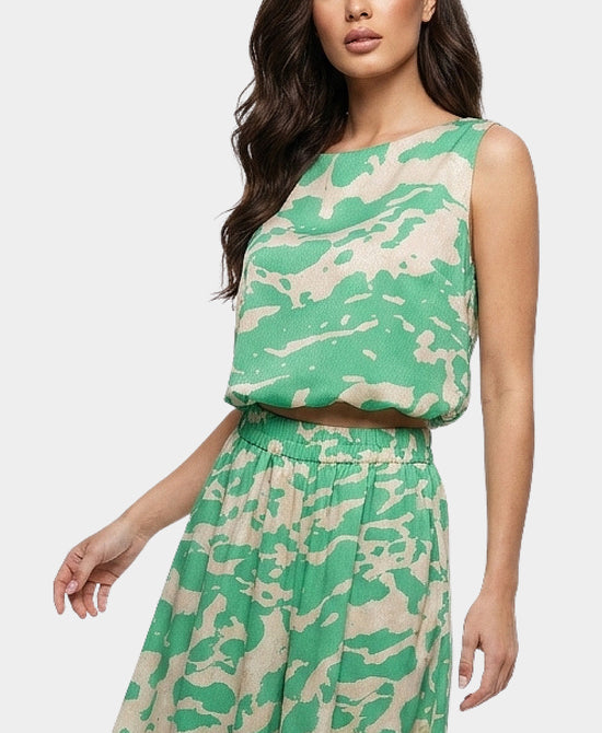 
Satin Textured Bubble Blouse in GREEN/BEIGE view 1