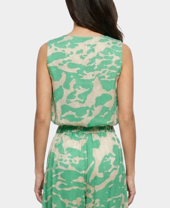 
Satin Textured Bubble Blouse in GREEN/BEIGE view 2