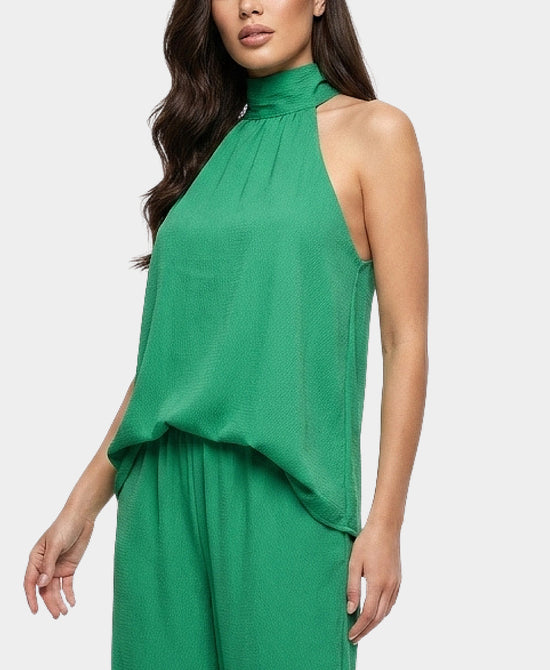
Satin Textured Halter Blouse in GREEN view 1