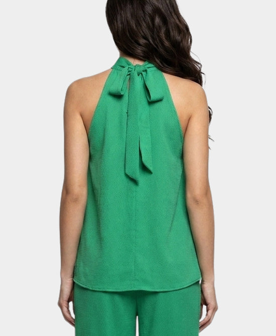 
Satin Textured Halter Blouse in GREEN view 2