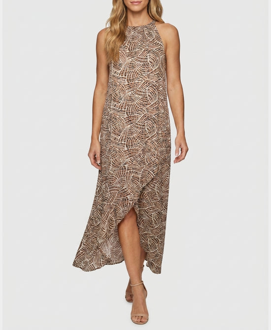 
Print Hi-Lo Maxi Halter Dress in TAN/BLACK/WHITE view 1