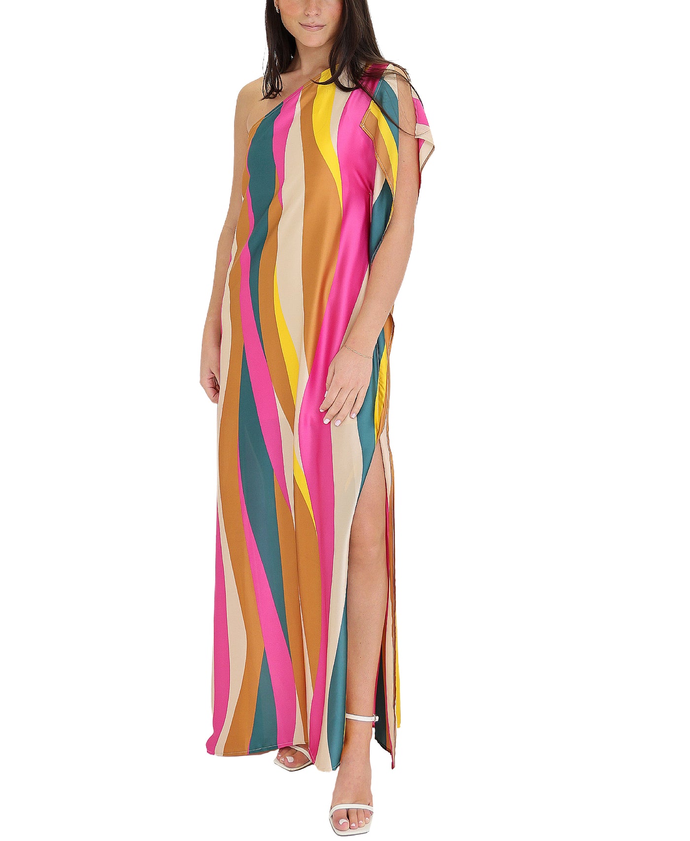 Striped One Shoulder Maxi Dress view 1