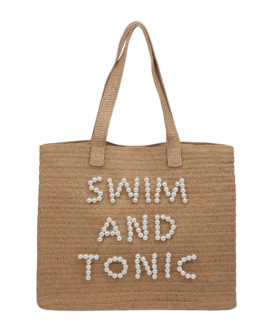 Woven Straw "Swim And Tonic" Tote Bag view 