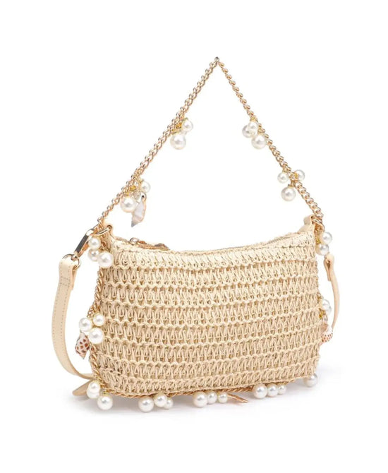 Woven Straw Handbag w/ Faux Pearls view 
