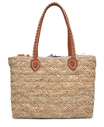 Woven Straw Tote Bag w/ Flower Applique image 2