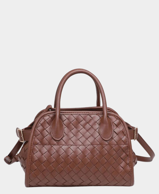 
Woven Vegan Leather Handbag in CHOCOLATE view 1