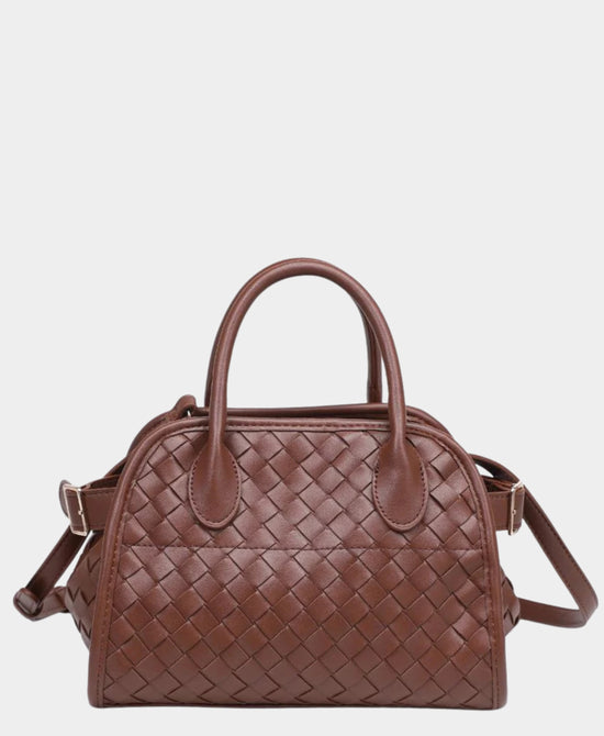 
Woven Vegan Leather Handbag in CHOCOLATE view 2
