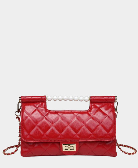 
Crossbody Bag w/ Faux Pearl Handle in RED view 1