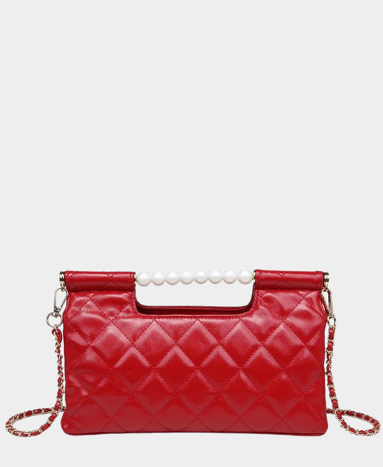 
Crossbody Bag w/ Faux Pearl Handle in RED view 2