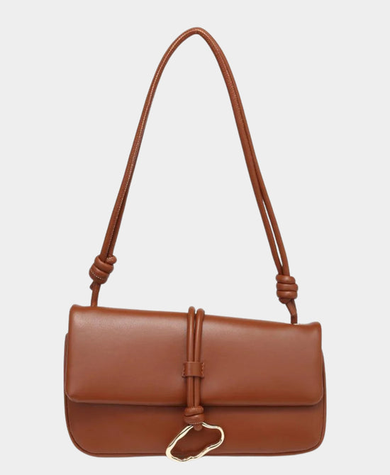 
Vegan Leather Crossbody/Shoulder Bag w/ Knotted Strap in CHOCOLATE view 1