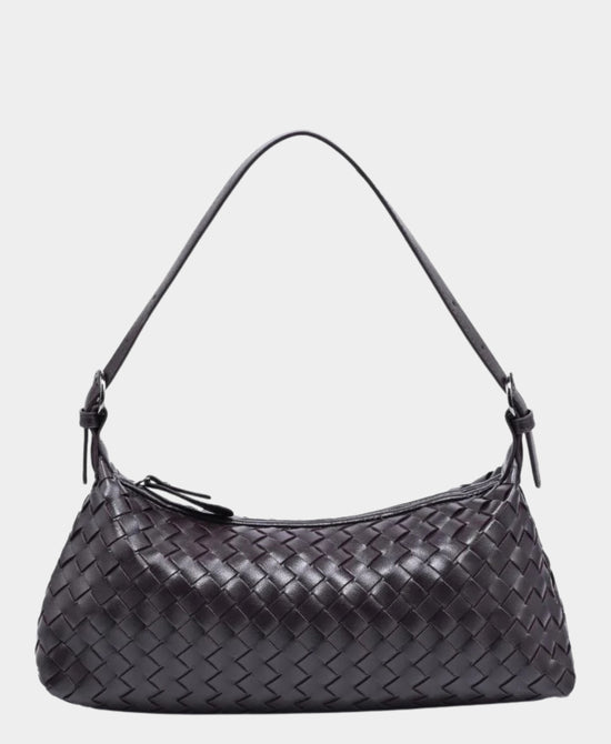 
Woven Vegan Leather Shoulder Bag in CHOCOLATE view 1