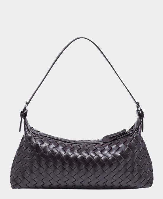 
Woven Vegan Leather Shoulder Bag in CHOCOLATE view 2