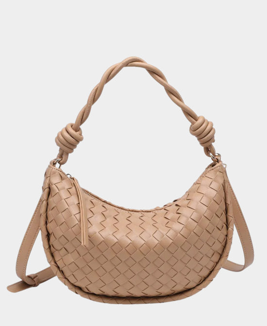 Woven Faux Leather Crescent Handbag view 1