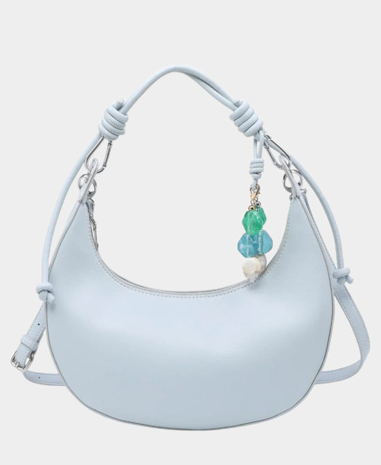 Crescent Shoulder Faux Leather Bag w/ Beaded Bag Charm view 1