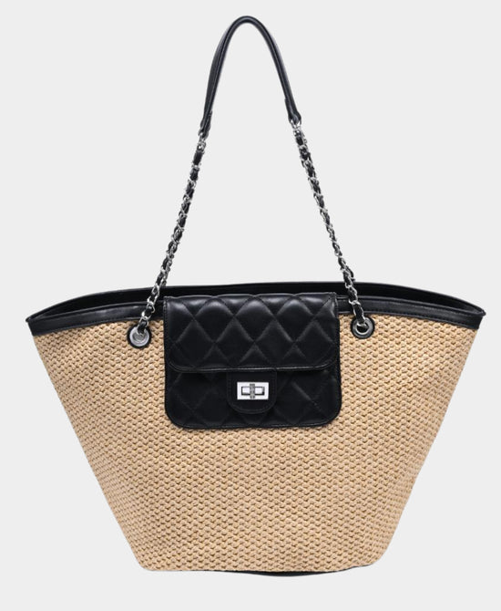 Woven Tote w/ Faux Leather Detailing view 1