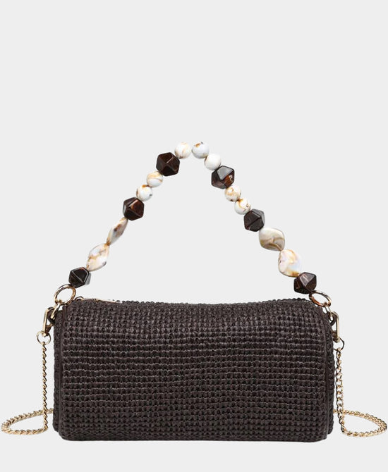 
Straw Clutch Bag w/ Beaded Handle in CHOCOLATE view 1